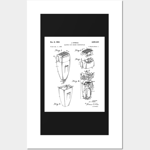 Electric Shaver Patent - Barber Stylist Bathroom Decor Art - White Wall Art by patentpress